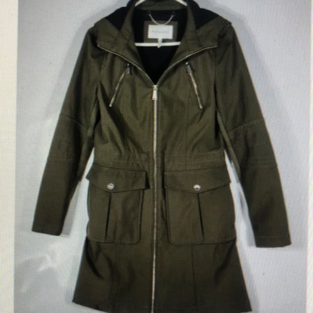 Bcbgeneration women’s hooded rain coat army olive green full